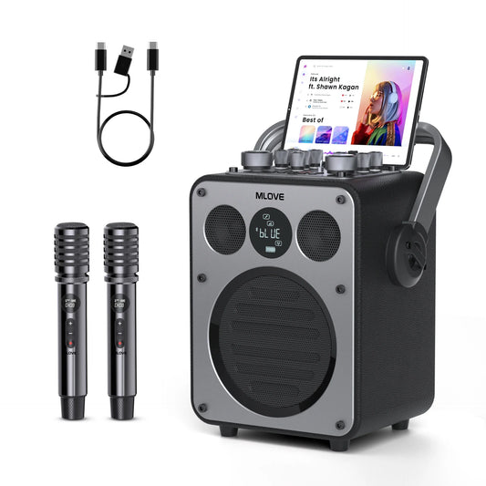 MLOVE D5 Karaoke Machine With Bluetooth And 2 Wireless Mics