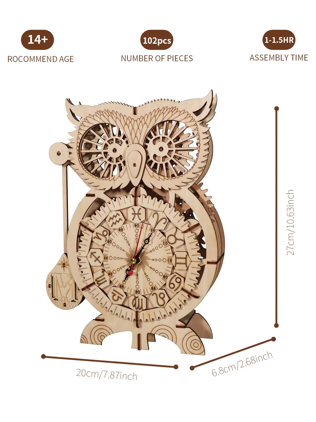 Music Park 3D Wooden Puzzle Owl Clock Model Build Kit
