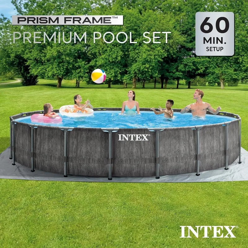 Prism Frame Round Above Ground Pool Set With Filter Pump