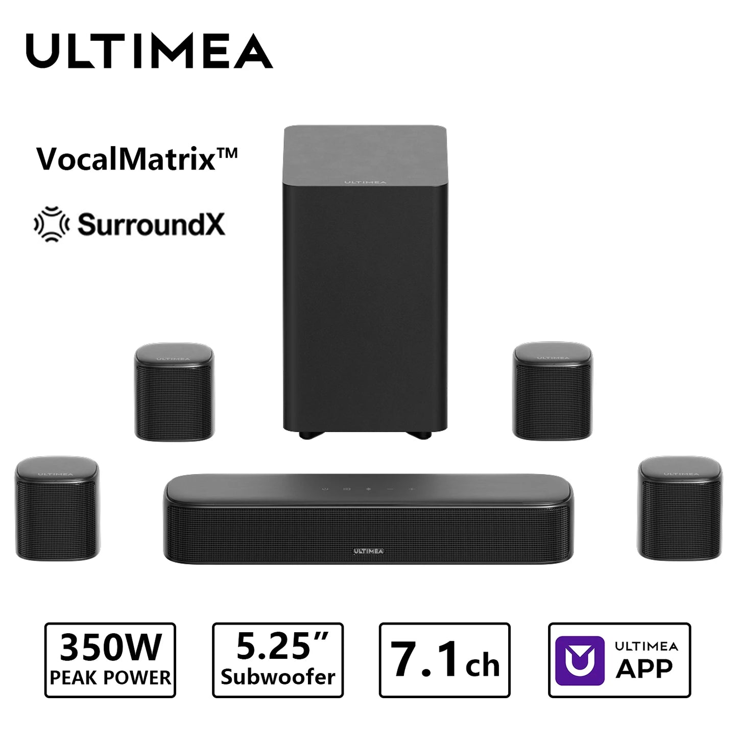 ULTIMEA 350W 7.1ch Virtual Surround Soundbar With Subwoofer