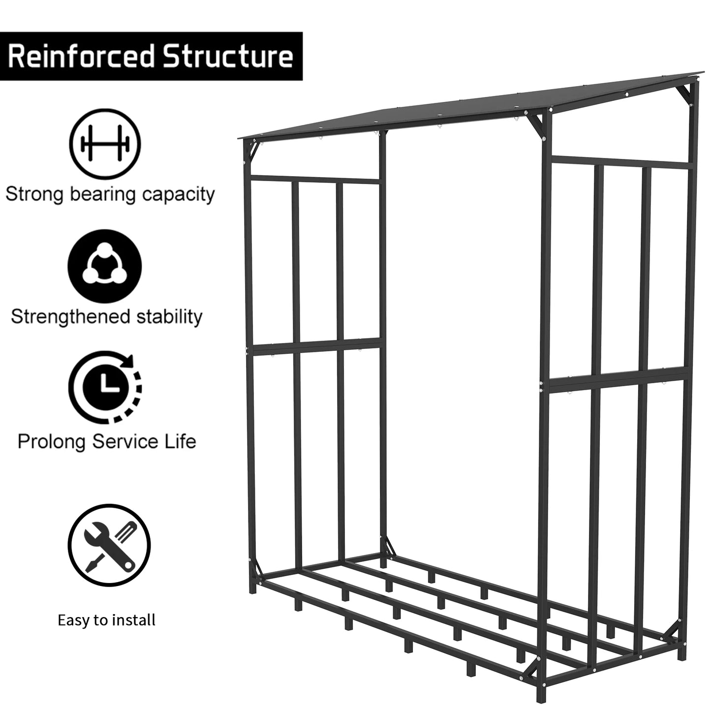 Heavy Duty Outdoor Firewood Storage Log Rack With Top Cover