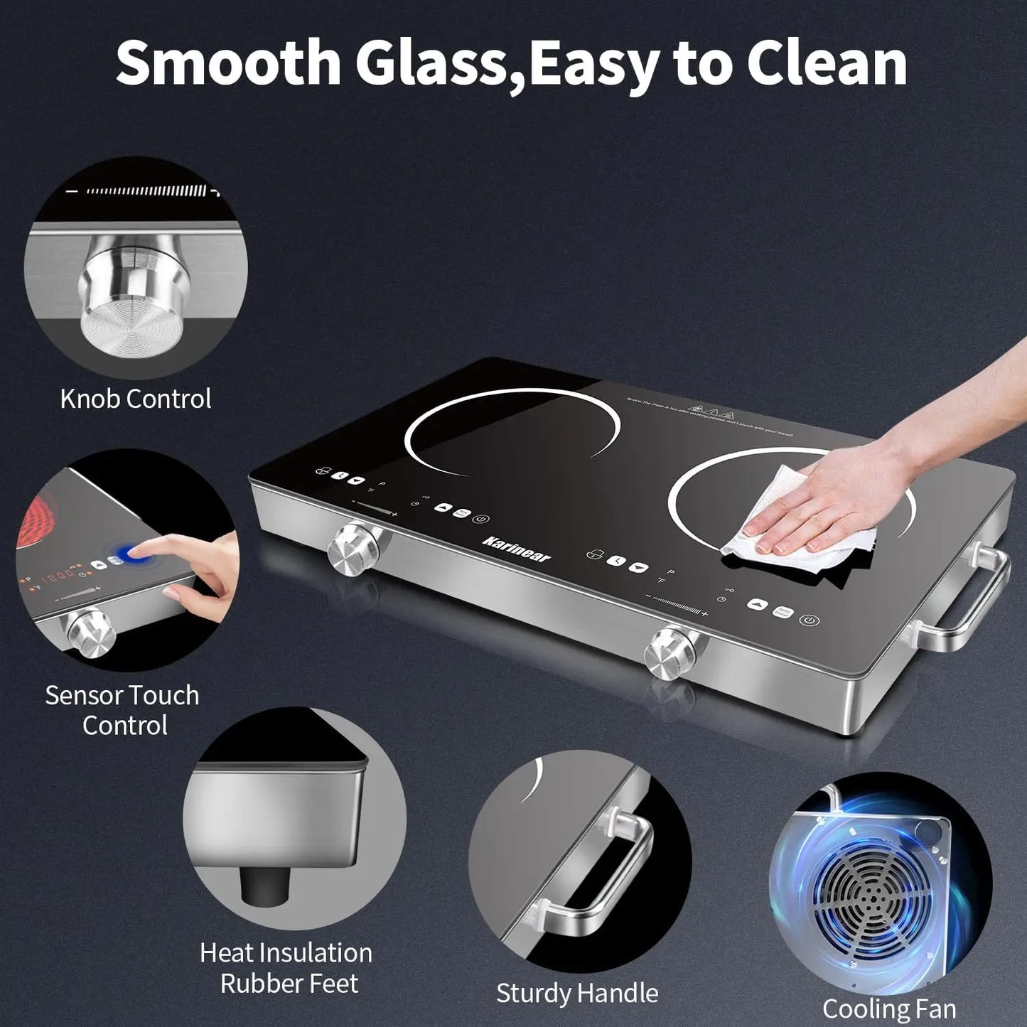 Karinear Ceramic Hob 2 Zone 3200W 240V With Safety Lock Knobs And Touch