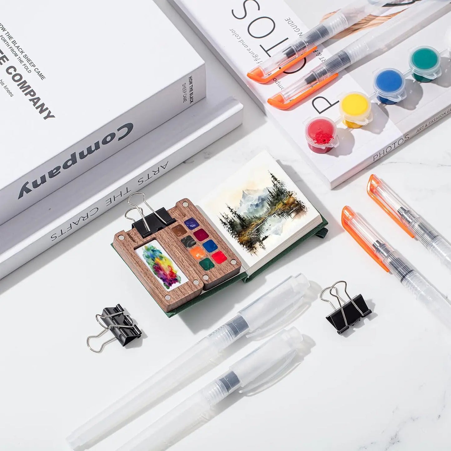 1 Set Portable Watercolor Set with Mini Palette, Travel-Friendly Set Including Brushes, Sketchbook, Professional Artist'S Kit