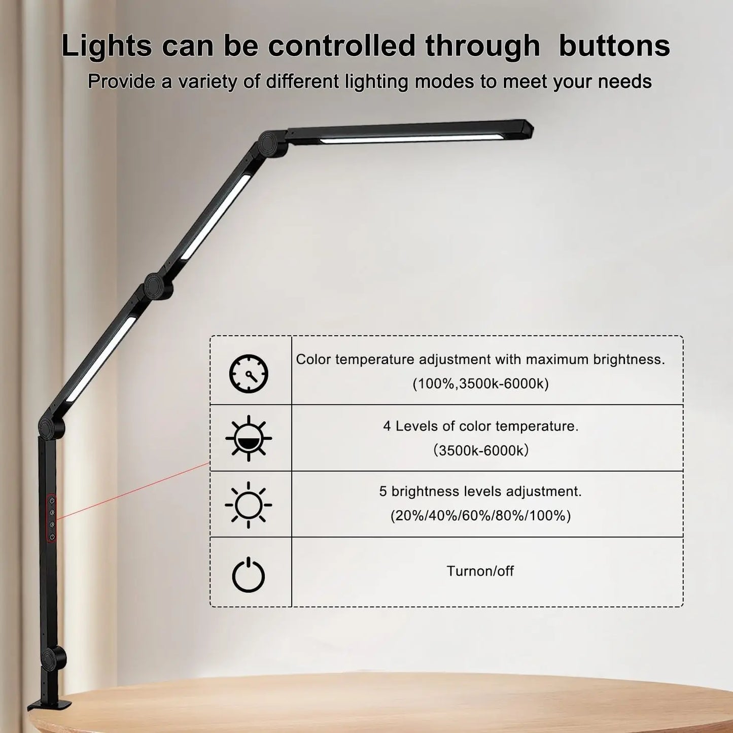 LED Desk Lamp With Clamp Dimmable Swing Arm Brightness Modes