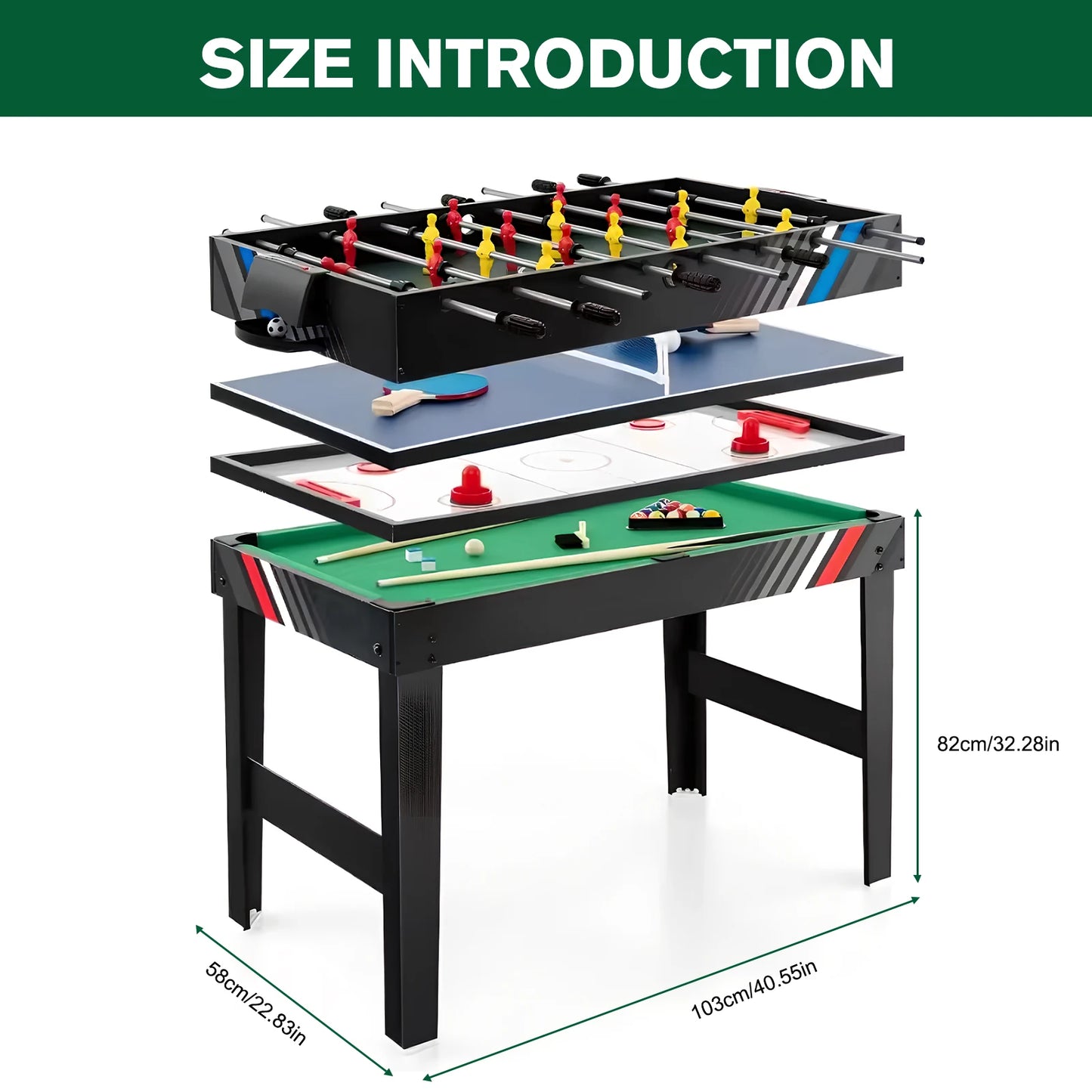 4-In-1 Multi Game Table with Football Billiards Ice Hockey Table Tennis Combo Game Table Set Wear Resist Combination Game Table