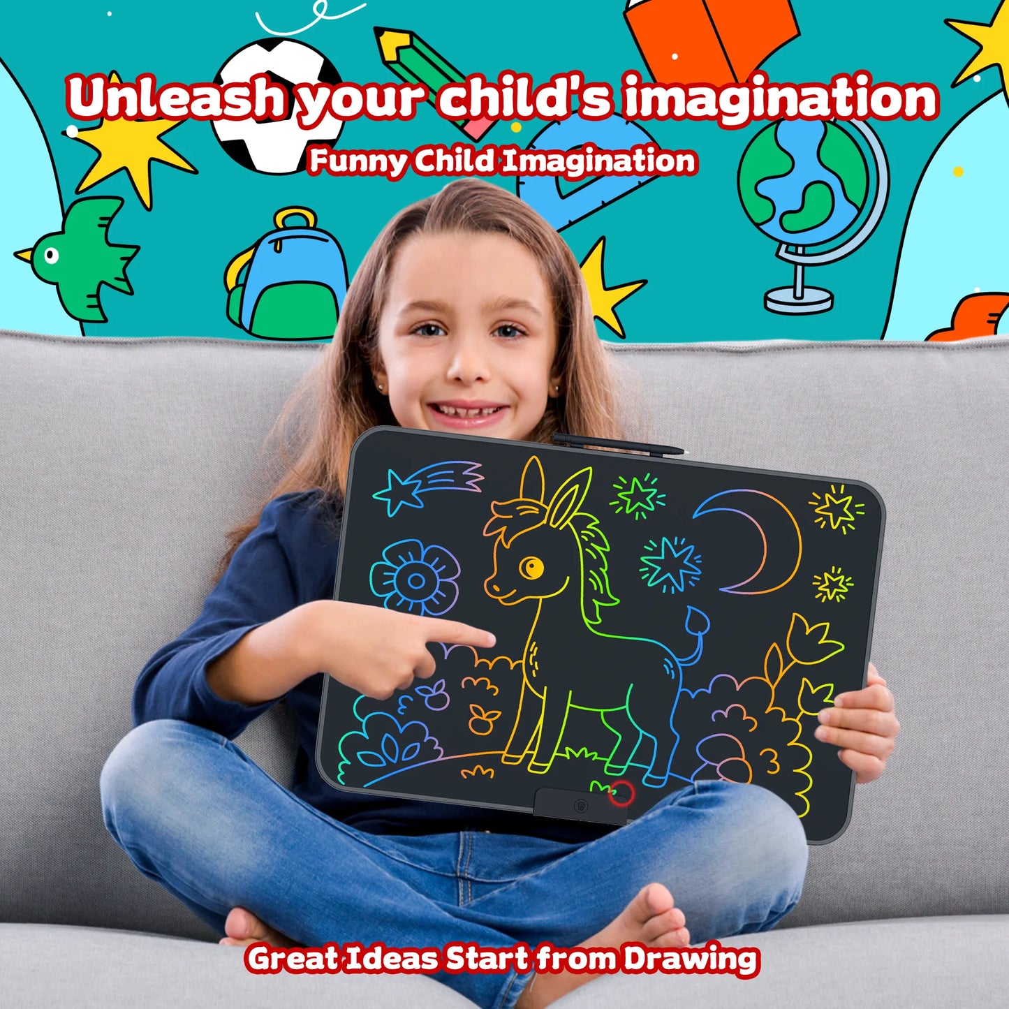 22 Inch LCD Writing Tablet for Kids, Colorful Electronic Drawing Board, Rechargeable Digital Doodle Pad, Learning Writing Board
