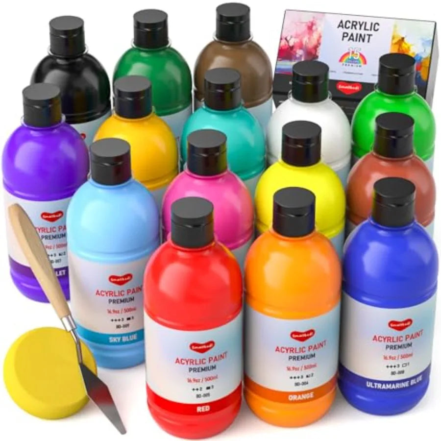 Large Acrylic Paint Set 16.9 oz, 500 ml,Bulk Acrylic Paint Non-Toxic Art Painting Supplies on Multi Surface Pumpkin Canvas Wood