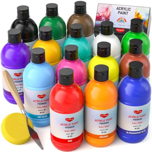Large Acrylic Paint Set 16.9 oz, 500 ml,Bulk Acrylic Paint Non-Toxic Art Painting Supplies on Multi Surface Pumpkin Canvas Wood