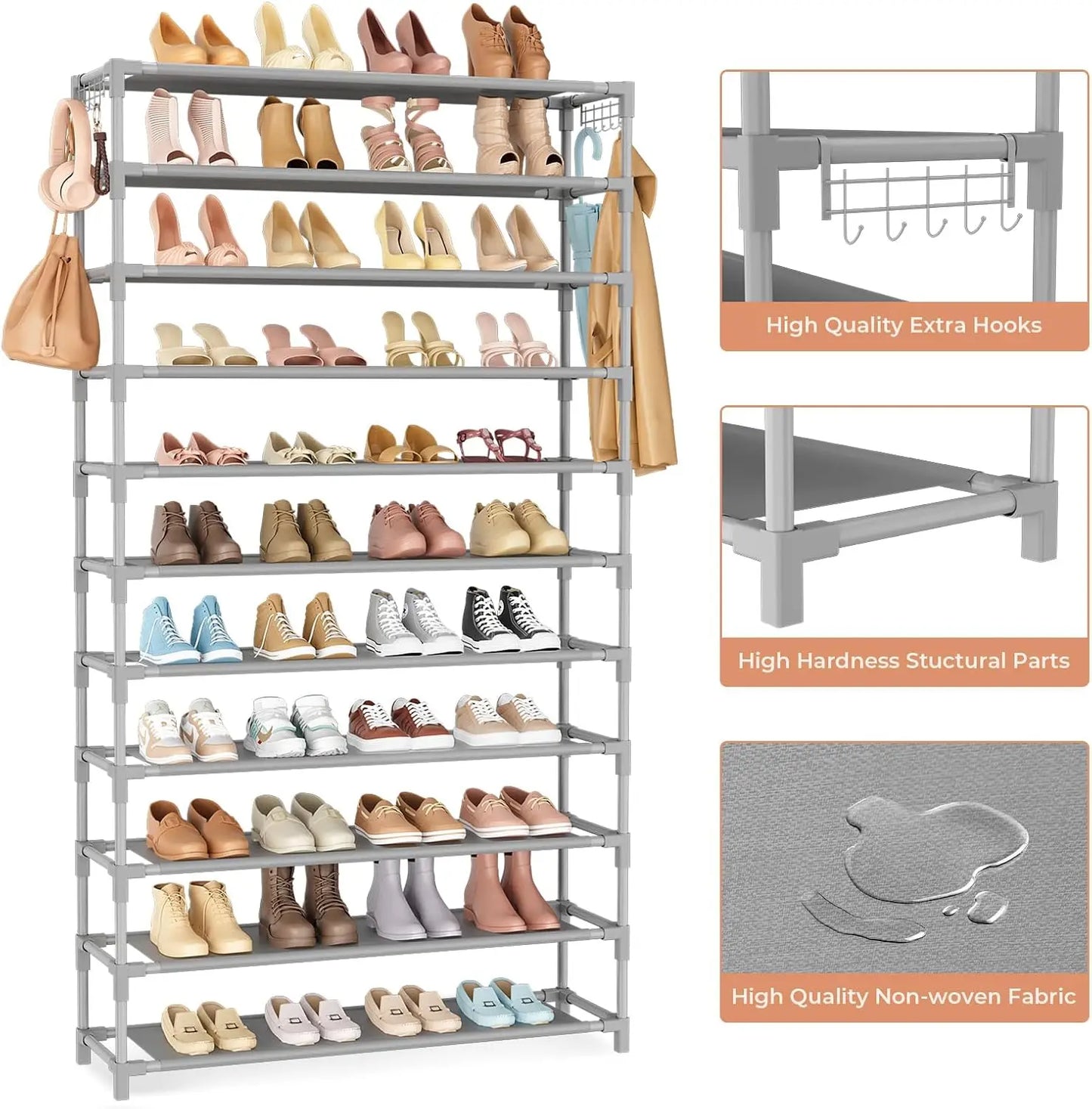 11-Tier Shoe Rack Metal Closet Organizer