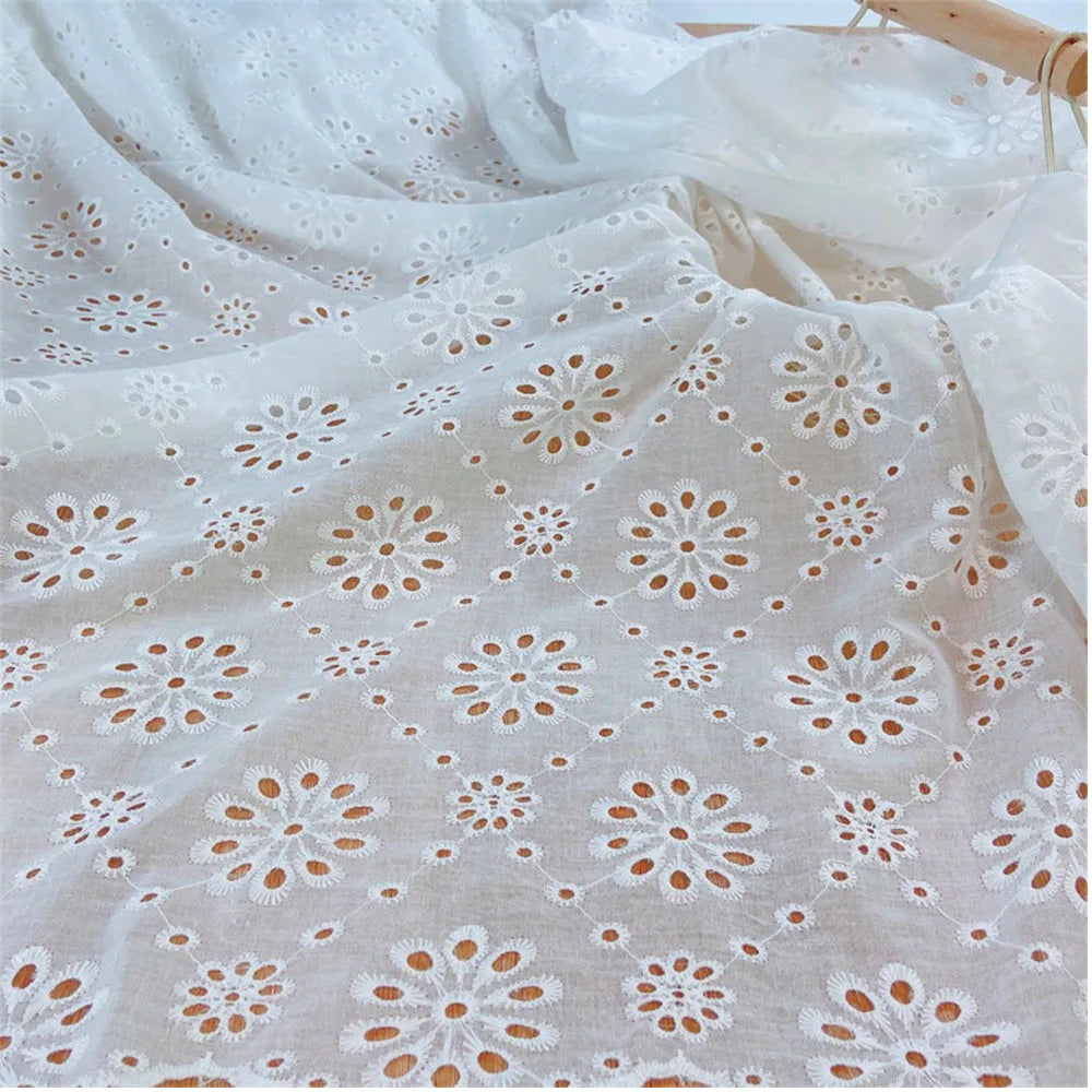 Embroidery Lace 100% Cotton Fabric Water Soluble Hollow Small Flower For Sewing Dress Clothes DIY Handmade Crafting By Half Yard