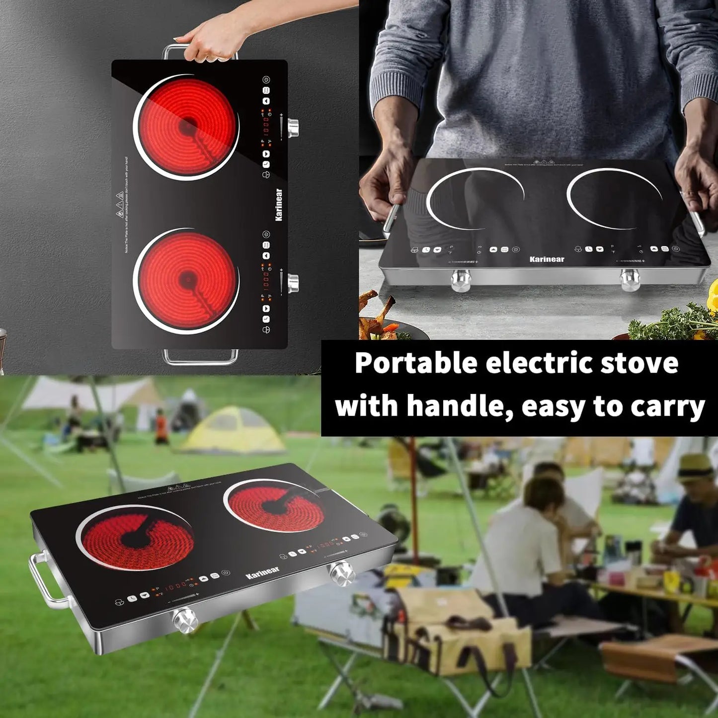 Karinear Ceramic Hob 2 Zone 3200W 240V With Safety Lock Knobs And Touch
