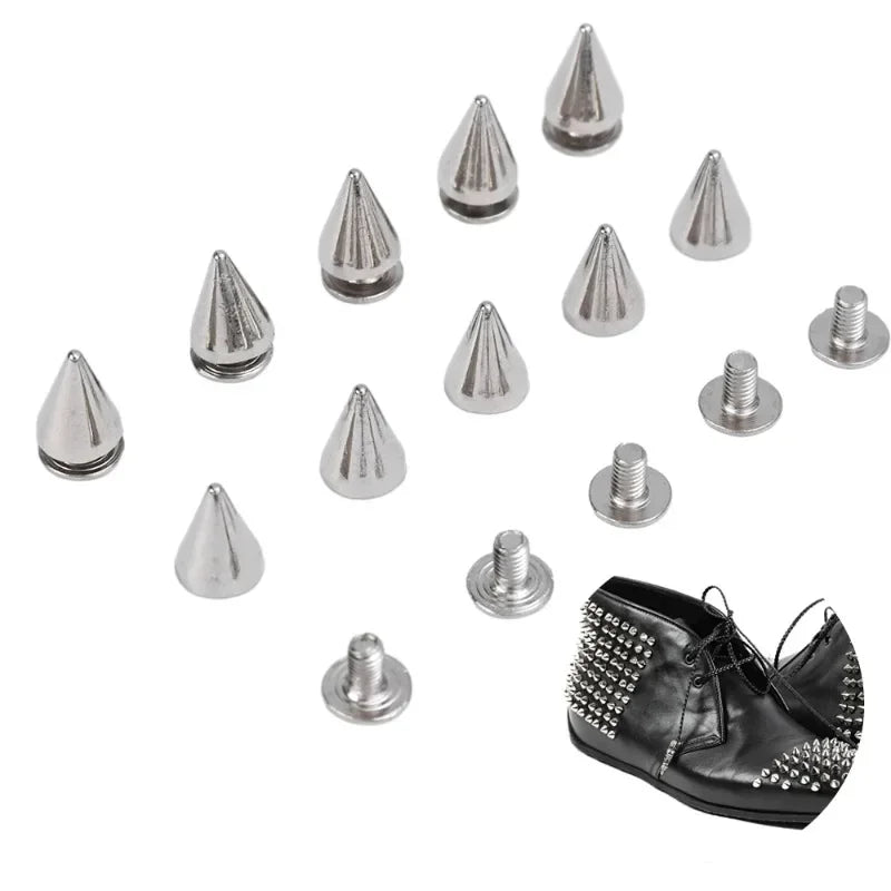 20/14/10MM Silver Rivets Round Cone Spikes DIY Punk Cone Studs Shoes Clothing Garment Double Cap Nail Rivet Handcraft Supplies