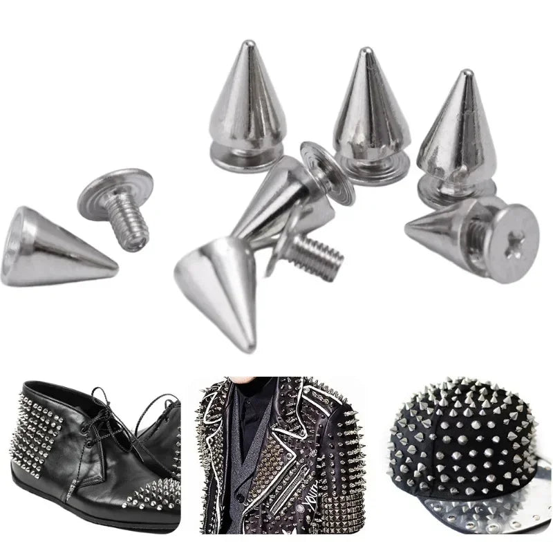 20/14/10MM Silver Rivets Round Cone Spikes DIY Punk Cone Studs Shoes Clothing Garment Double Cap Nail Rivet Handcraft Supplies