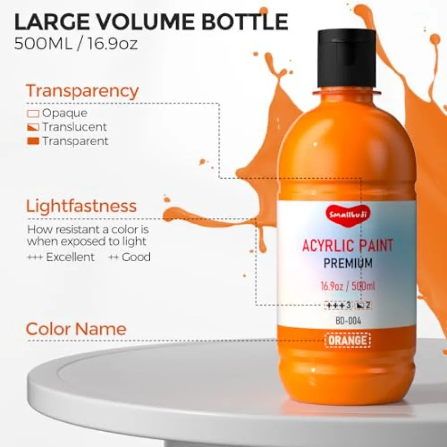 Large Acrylic Paint Set 16.9 oz, 500 ml,Bulk Acrylic Paint Non-Toxic Art Painting Supplies on Multi Surface Pumpkin Canvas Wood
