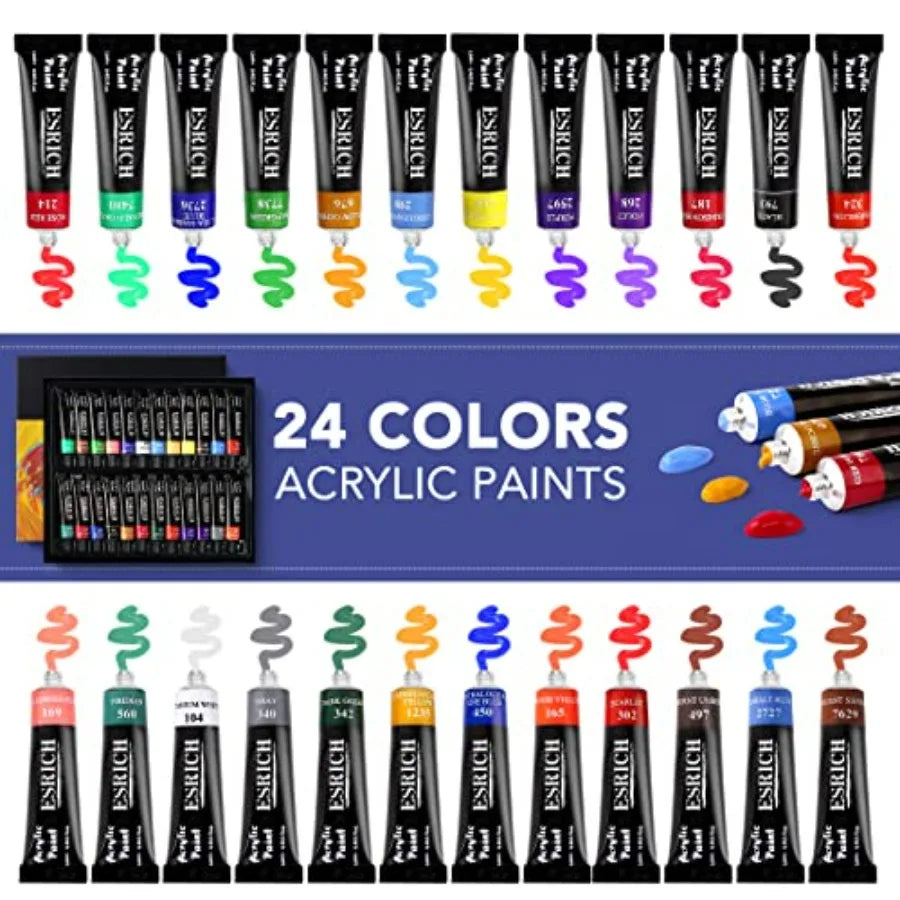 Professional Acrylic Paint Set 60PCS with Painting Brushes Acrylic Paints Easel 4 Sizes Blank Canvases Palette Paint Knives Bru