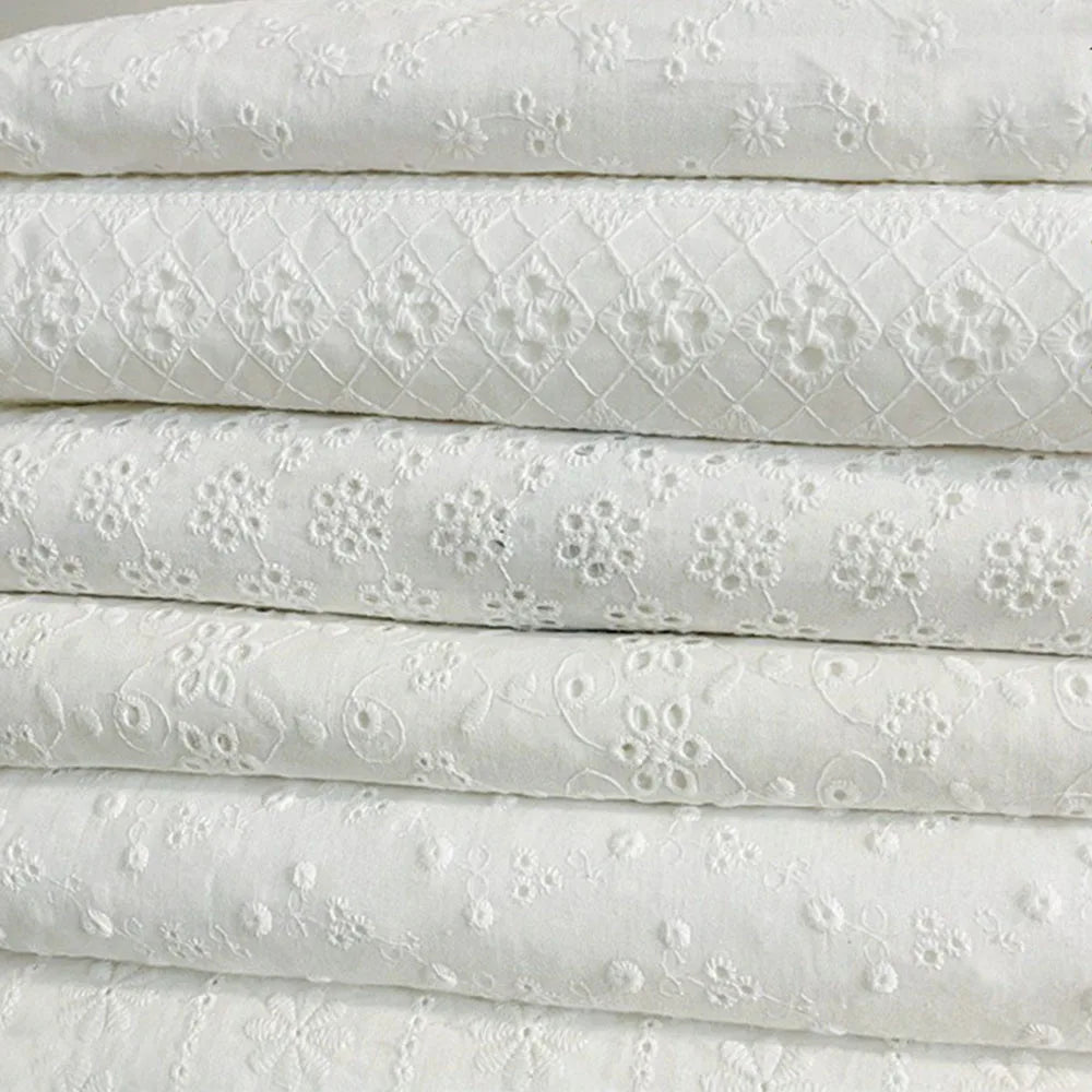 Embroidery Lace 100% Cotton Fabric Water Soluble Hollow Small Flower For Sewing Dress Clothes DIY Handmade Crafting By Half Yard