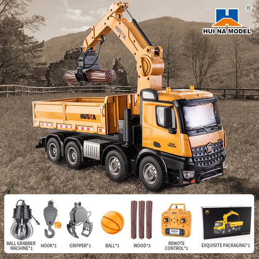HUINA 1538 26-Channel 1:14 Alloy Remote Control Semi-Alloy Remote Control Vehicle Grab Wood Dump Truck Construction Toy for kids