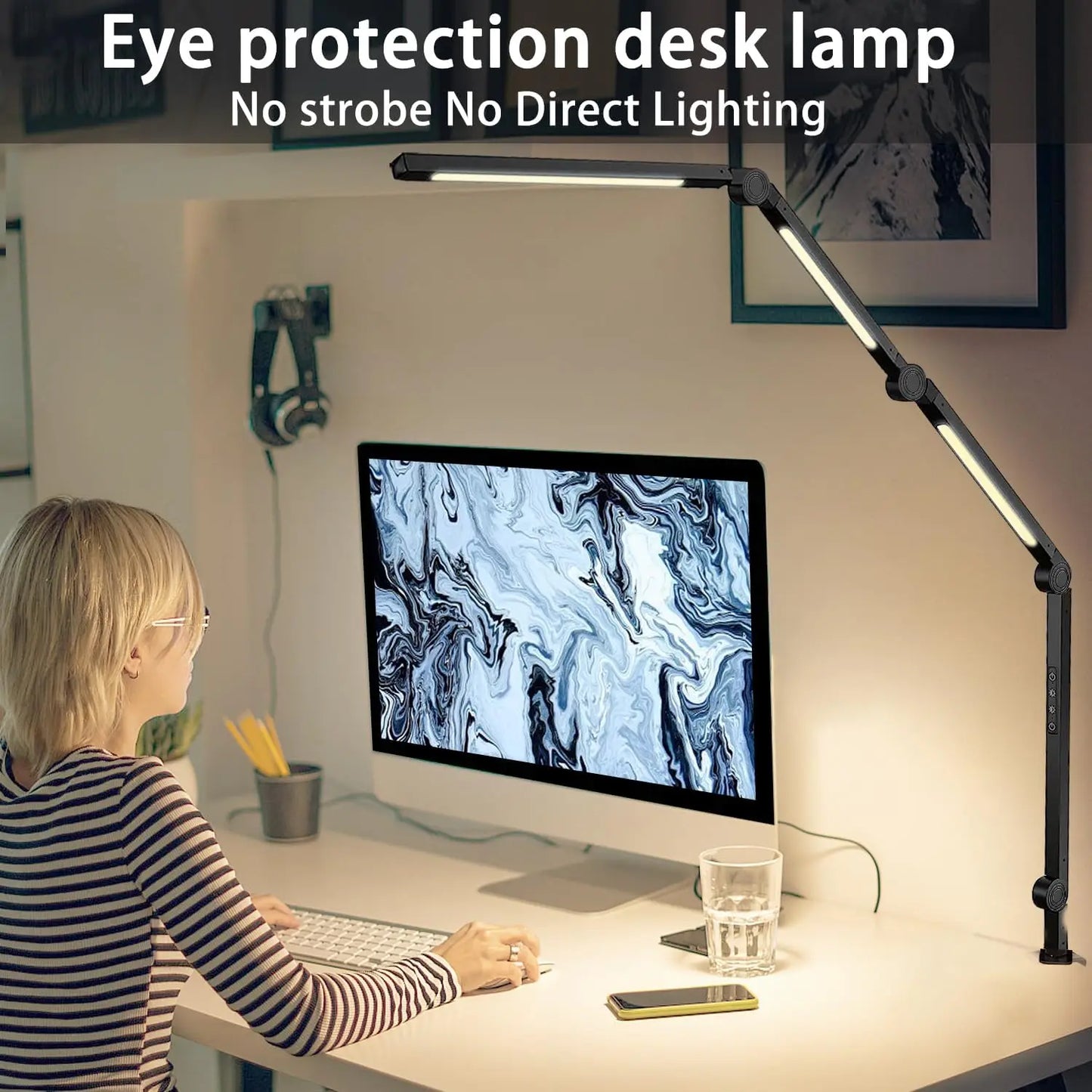 LED Desk Lamp With Clamp Dimmable Swing Arm Brightness Modes