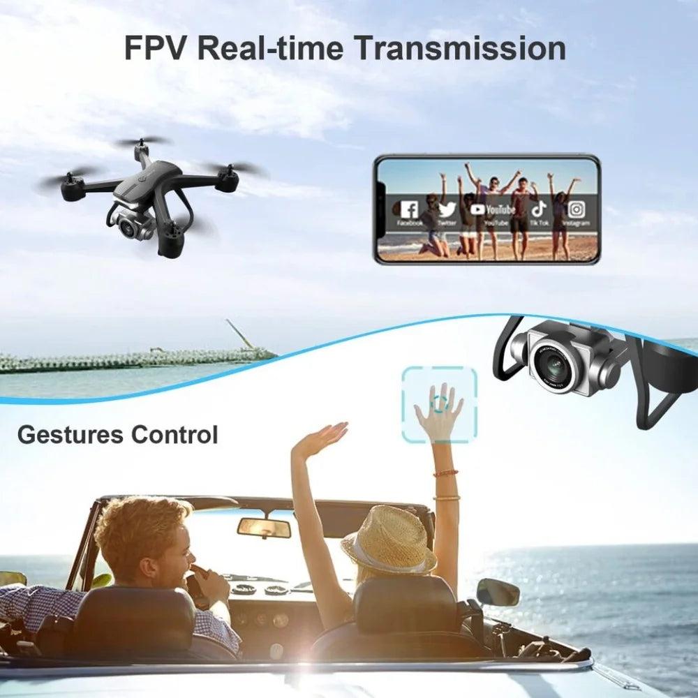 V14 Professional Drone, 3 Batteries, 6K HD Dual Camera, WiFi FPV Live Video, Portable RC Quadcopter, 120° Wide-Angle Lens, Altitude Hold, Gesture Control, 3D Flip, Foldable Design, Long Endurance, Suitable for Adults Beginne
