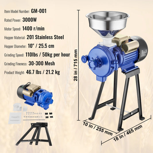 VEVOR 3000W Electric Grain Mill Grinder For Wheat And Corn