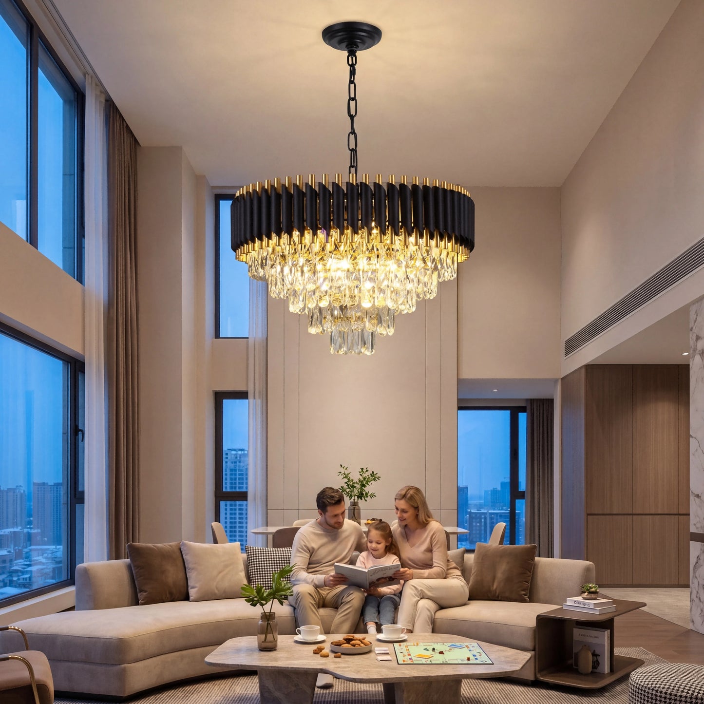 Five Tier Crystal Chandelier Dimmable For Kitchen Island