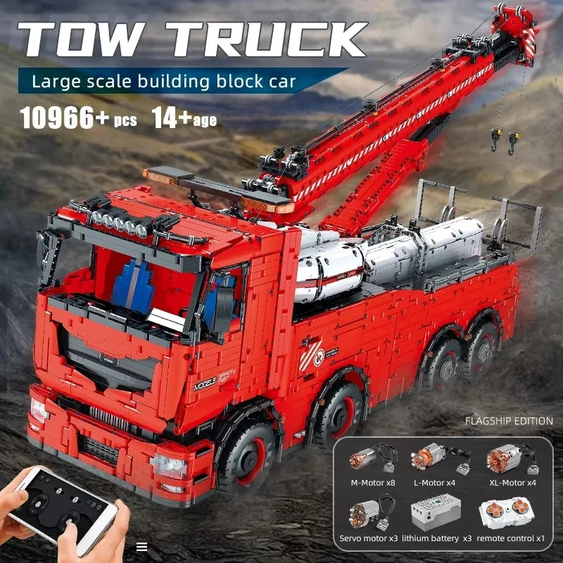 10966PCS Technical Motorized Tow Truck MKII Building Block MOC-29848 Mobile Crane Model Bricks Toys For Kids Christmas Gifts