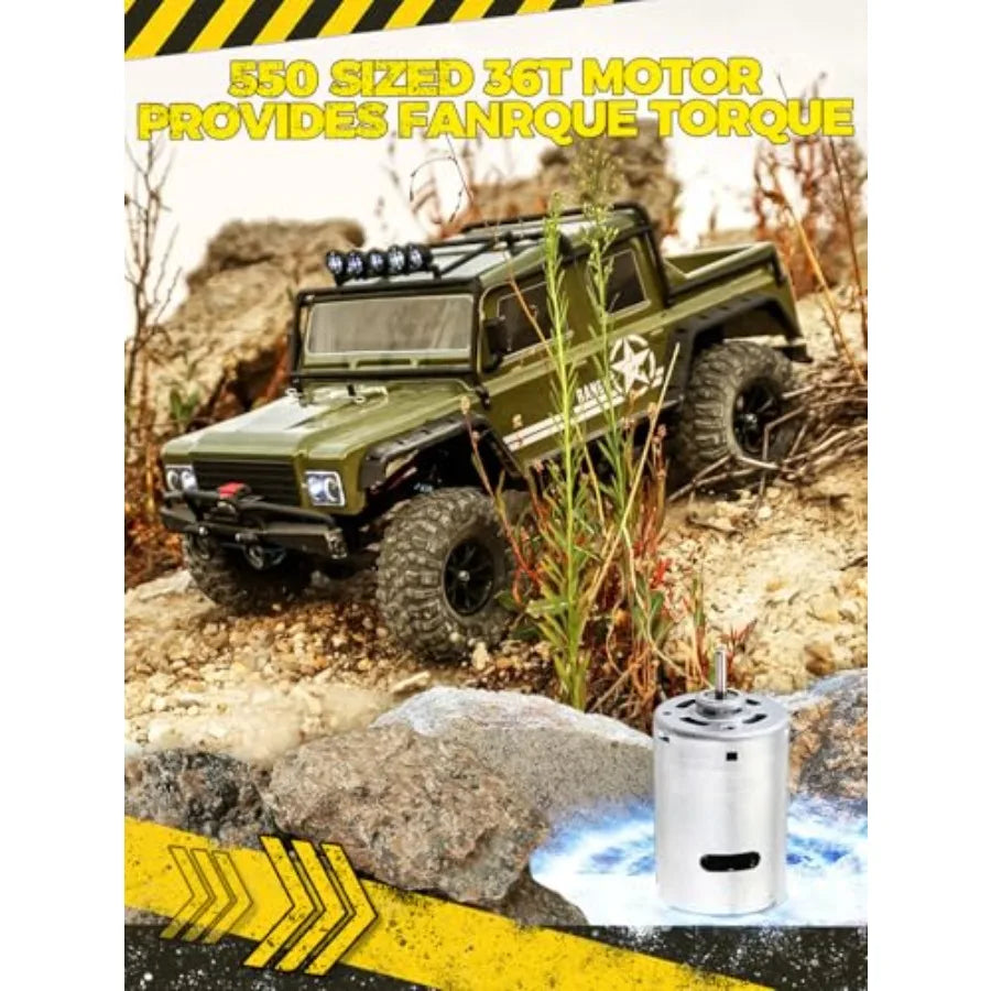 RC crawler for adults: army green 4WD remote control car with waterproof off-road design, 2-speed transmission, high torque bru