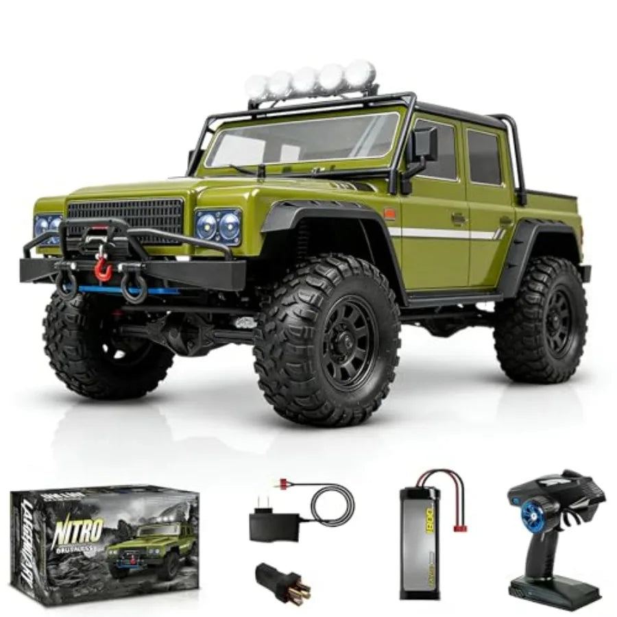 RC crawler for adults: army green 4WD remote control car with waterproof off-road design, 2-speed transmission, high torque bru