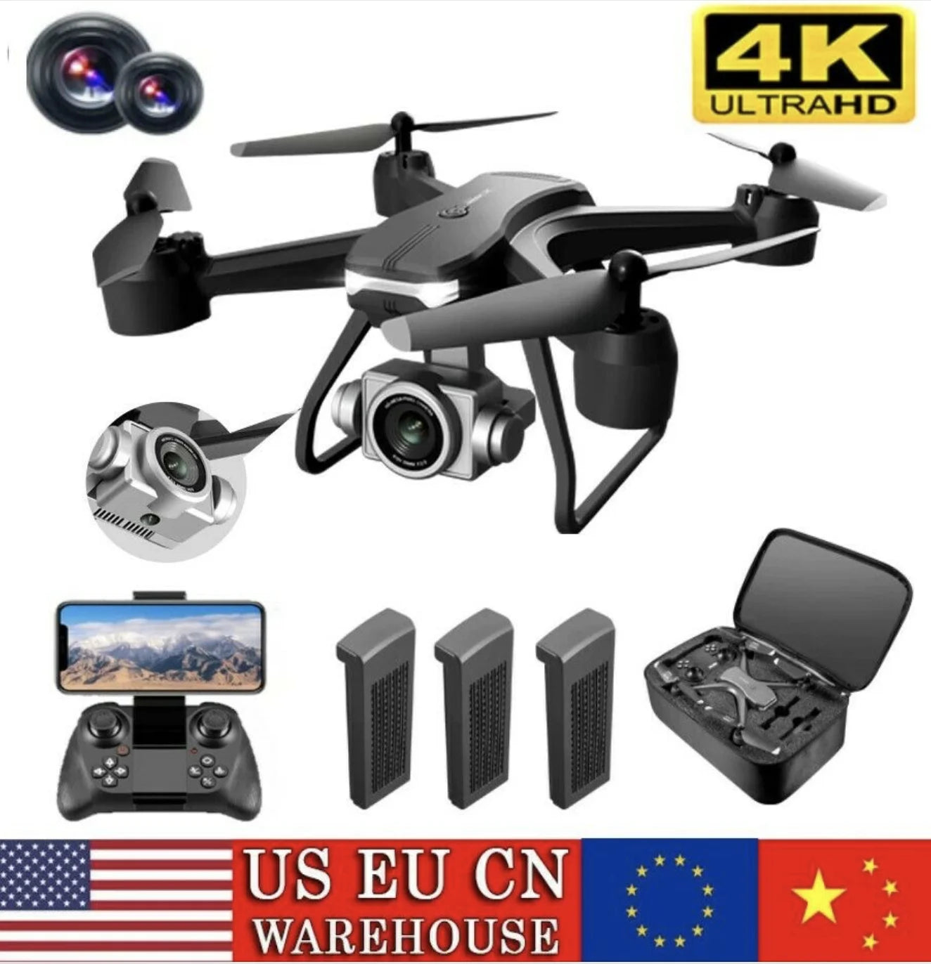 V14 Professional Drone, 3 Batteries, 6K HD Dual Camera, WiFi FPV Live Video, Portable RC Quadcopter, 120° Wide-Angle Lens, Altitude Hold, Gesture Control, 3D Flip, Foldable Design, Long Endurance, Suitable for Adults Beginne