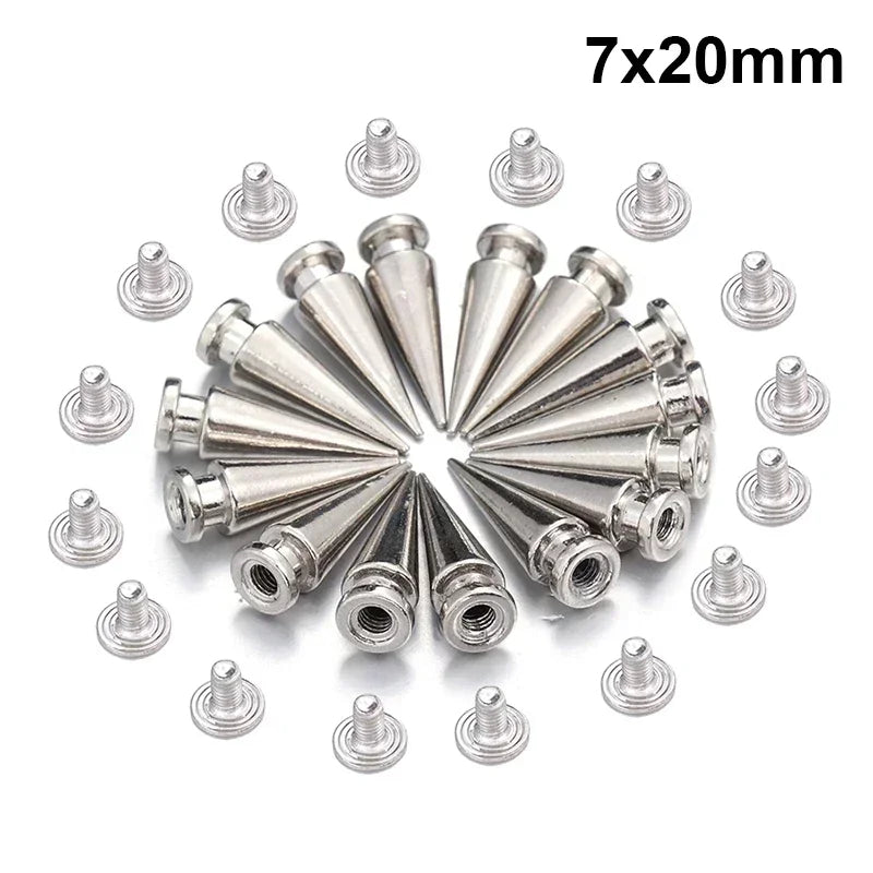 20/14/10MM Silver Rivets Round Cone Spikes DIY Punk Cone Studs Shoes Clothing Garment Double Cap Nail Rivet Handcraft Supplies