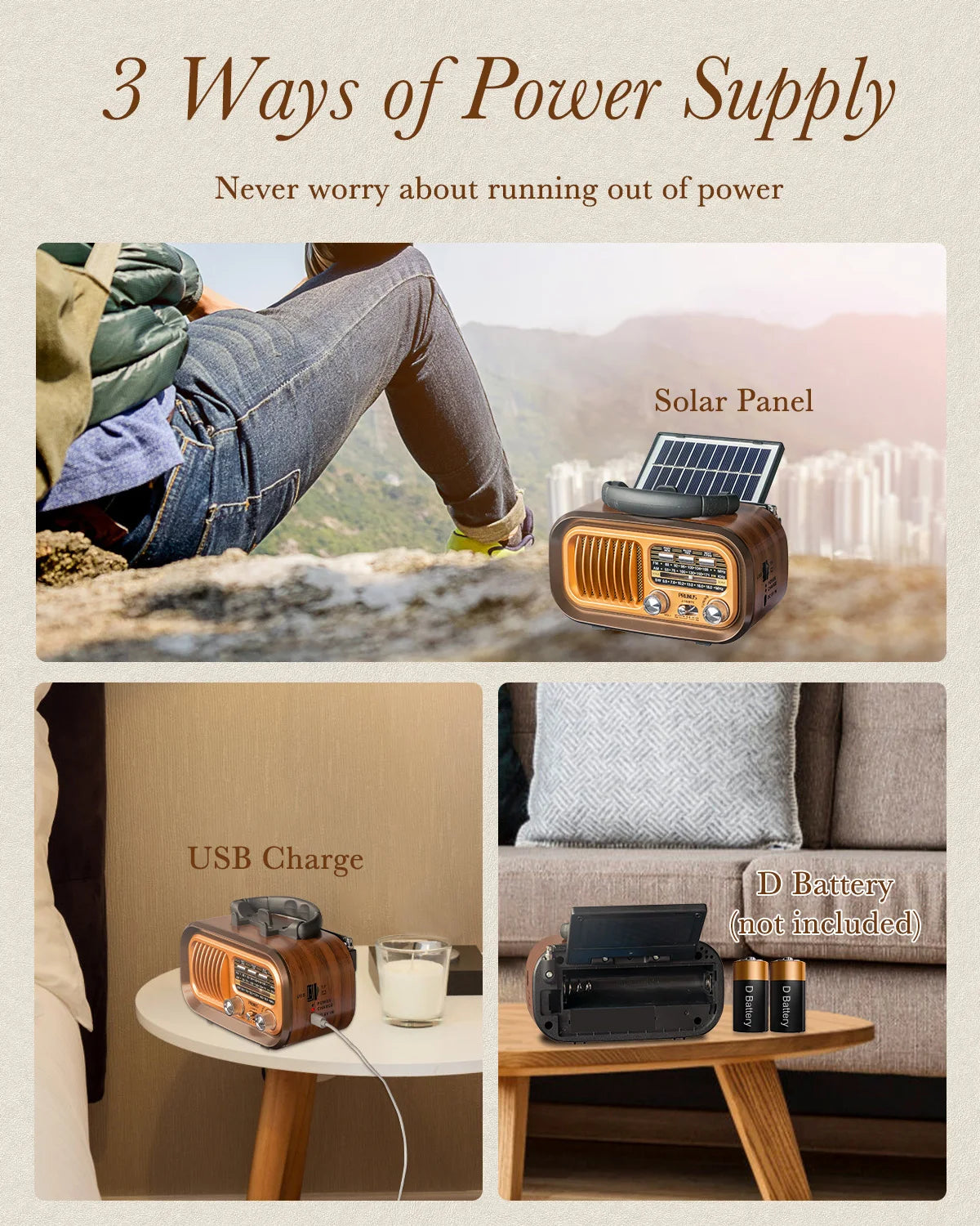 Prunus J-150 Retro Bluetooth Portable AM FM Radio Speaker