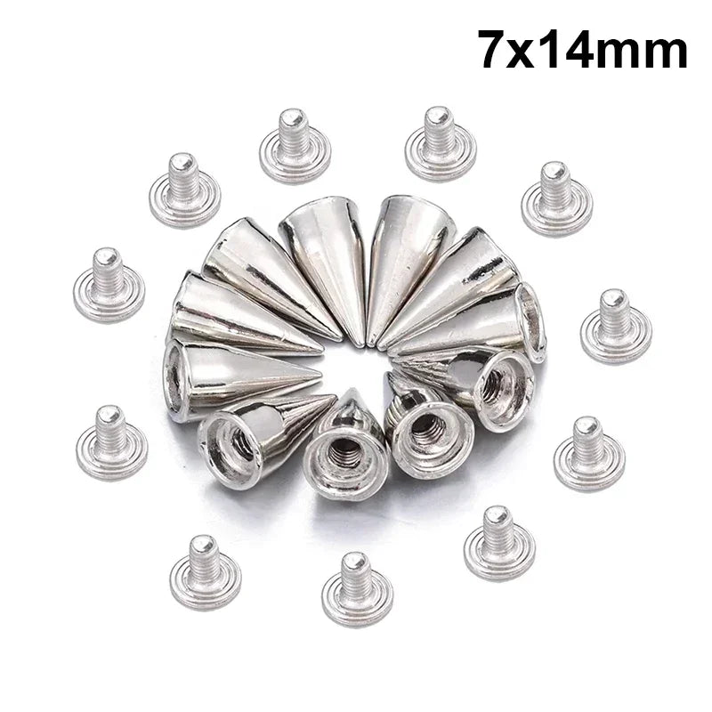 20/14/10MM Silver Rivets Round Cone Spikes DIY Punk Cone Studs Shoes Clothing Garment Double Cap Nail Rivet Handcraft Supplies