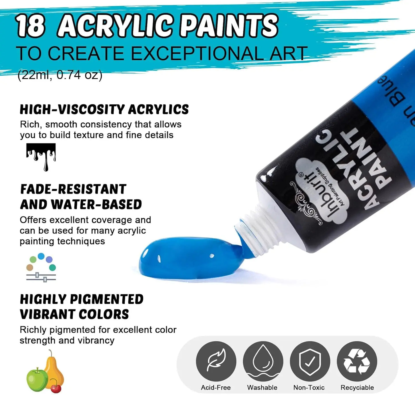Art Paint Set for Kids, 18 Acrylic Paints, 5 Canvas Panels, 8 Brushes, Table Easel, Painting Supplies Kit for Students and