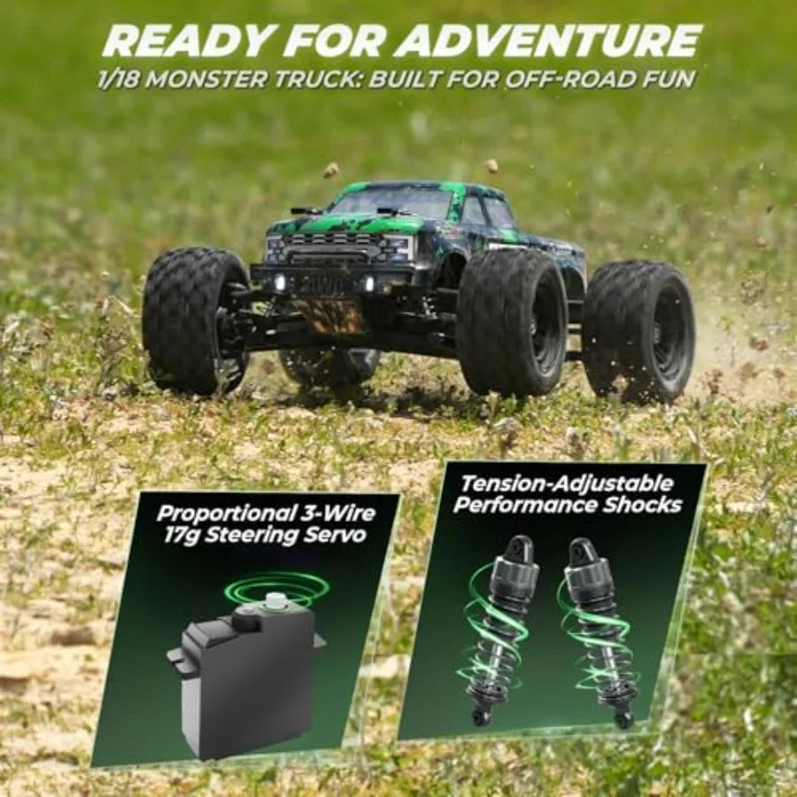 Off-Road RTR Remote Control Car, 1:18 Scale 4WD RC Truck Bundle, Full Metal Oil-Filled Shock Upgrade Set, 18859E Green, 36km/h