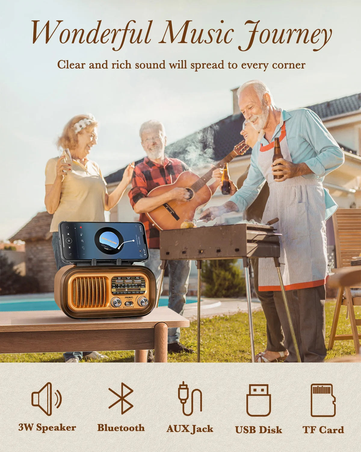 Prunus J-150 Retro Bluetooth Portable AM FM Radio Speaker