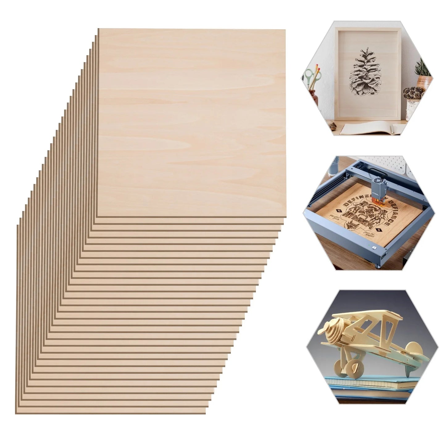 30Pcs Basswood Sheets 3mm Thick, 30x30cm/40x40cm Board for Wood DIY Home Decor, Square Blank Wooden Plywood Panels for Engraving