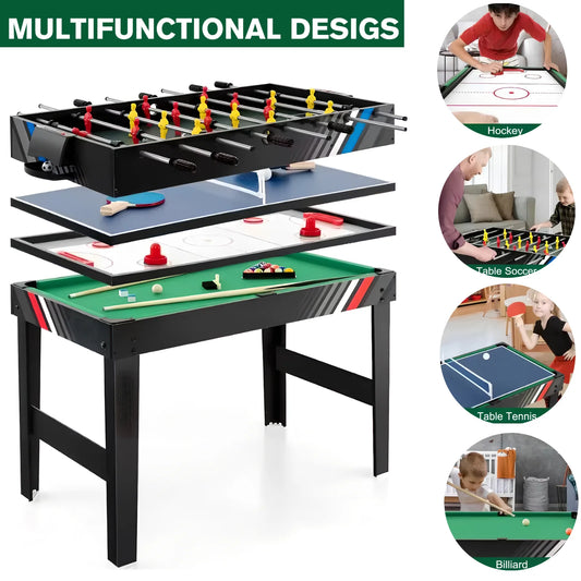 4-In-1 Multi Game Table with Football Billiards Ice Hockey Table Tennis Combo Game Table Set Wear Resist Combination Game Table
