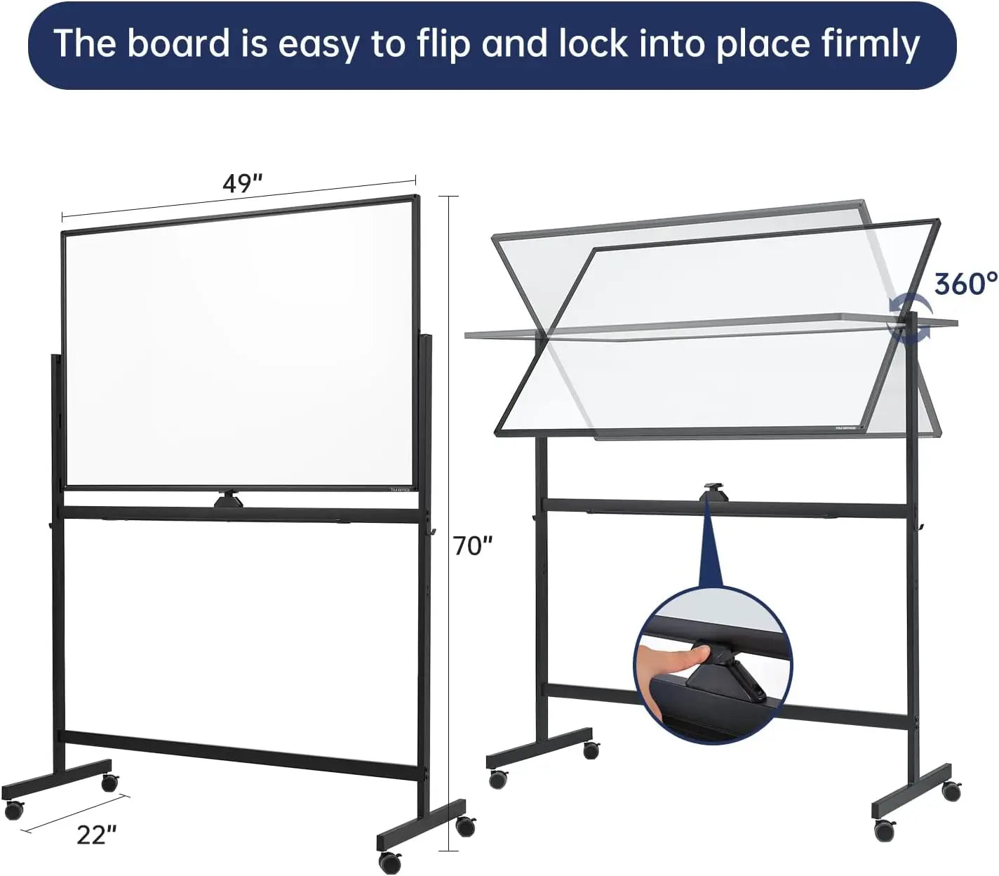 Large Adjustable Rolling Whiteboard 48x32 Inch Magnetic Dry Erase Board Mobile Easel for Office Home Classroom