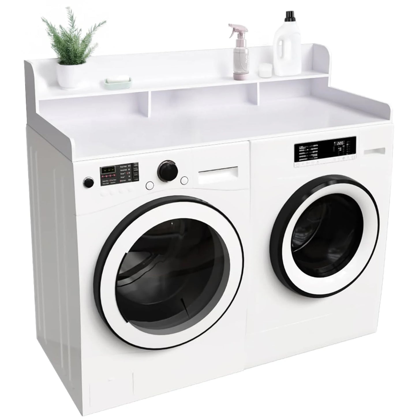 Washer Dryer Laundry Countertop With 2-Tier Storage Shelf & Edge Rails, Laundry Over Washing Top Protector For Washer And Dryer