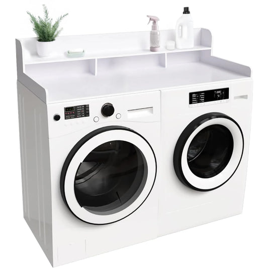 Washer Dryer Laundry Countertop With 2-Tier Storage Shelf & Edge Rails, Laundry Over Washing Top Protector For Washer And Dryer