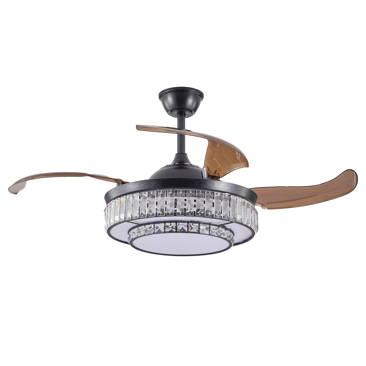 ARLGSITE Luxurious Crystal Ceiling Fan Light,  Remote Control Folding Fan Light with Timer Function, Adjustable Color Lighting